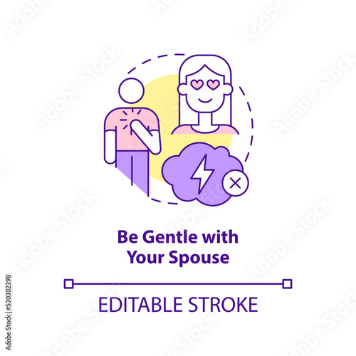 Be gentle with spouse concept icon. Solving marital problems abstract idea thin line illustration. Loving communication. Isolated outline drawing. Editable stroke. Arial, Myriad Pro-Bold fonts used