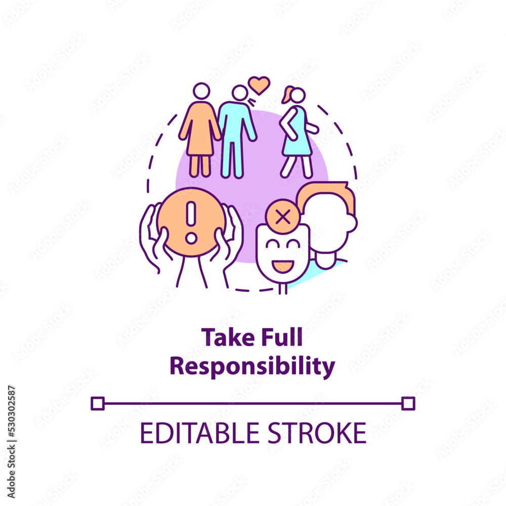 Take full responsibility concept icon. Fixing relationship abstract idea thin line illustration. Lack of accountability. Isolated outline drawing. Editable stroke. Arial, Myriad Pro-Bold fonts used