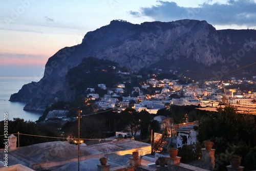 Capri - Scorcio del borgo da Via Matermania al tramonto photo