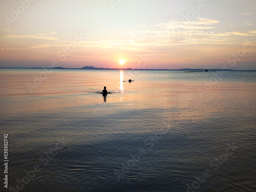 Beautiful sunset at the beach in Belitung. Belitung Island, Indonesia.