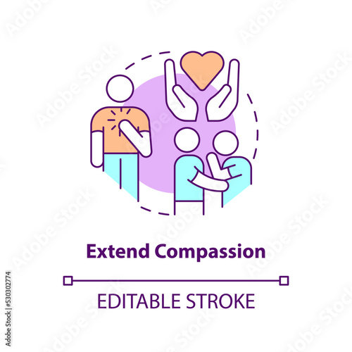 Extend compassion concept icon. Fixing relationship abstract idea thin line illustration. Empathy and kindness. Isolated outline drawing. Editable stroke. Arial  Myriad Pro-Bold fonts used