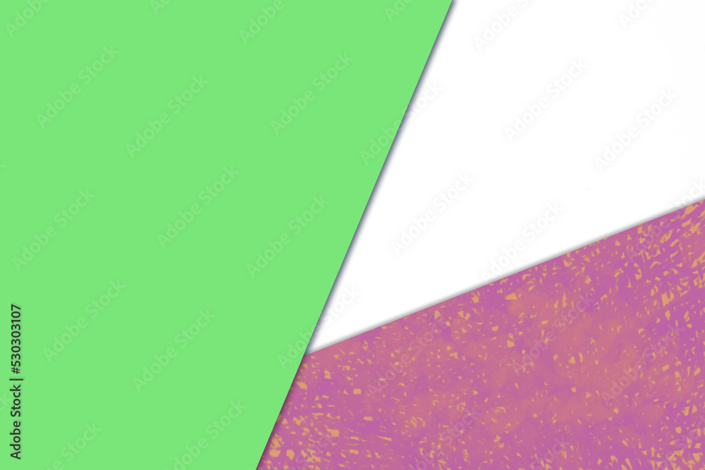 Plain vs textured bright fresh shades of green pink purple and white color papers intersecting to form a triangle shape for cover design Plain vs textured bright fresh shades of green pink purple and white color papers intersecting to form a triangle shape for cover design