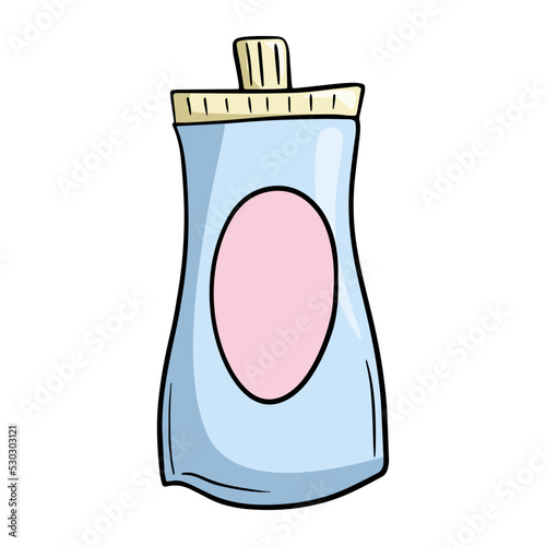 Soft blue plastic packaging with yogurt, smoothies, copy space, cartoon vector