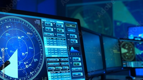 Cuadro en lienzo Workplace of the air traffic controllers in the control tower