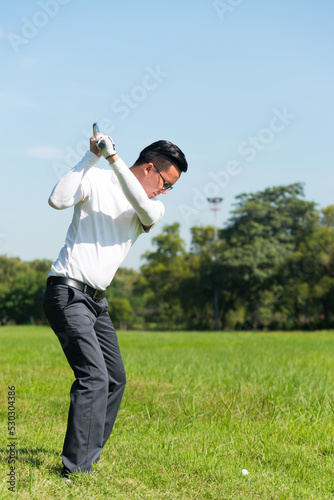 Professional golf player with club on course.