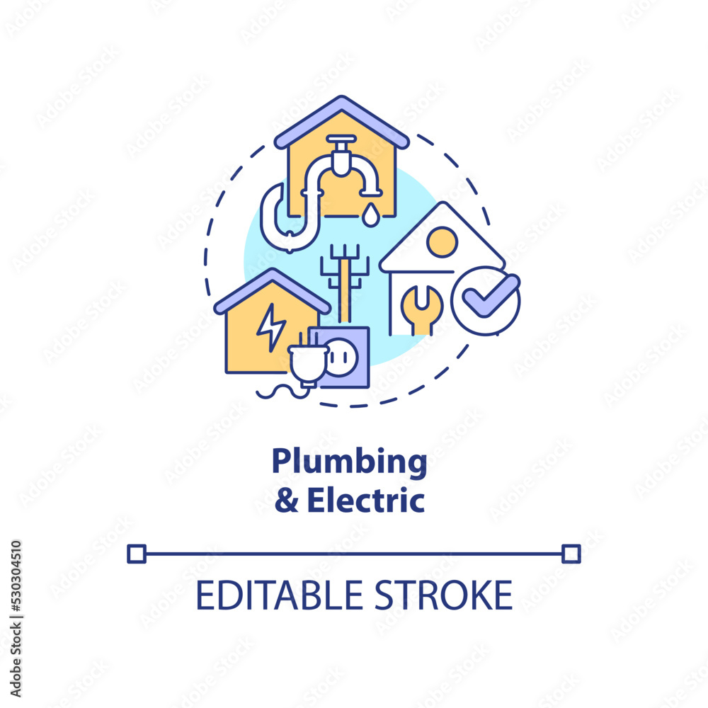Plumbing and electric concept icon. Communication installing. Phase of home building abstract idea thin line illustration. Isolated outline drawing. Editable stroke. Arial, Myriad Pro-Bold fonts used