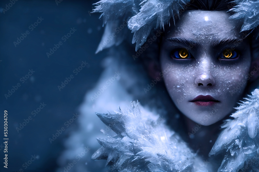 frozen werewolf snow queen character concept digital illustration