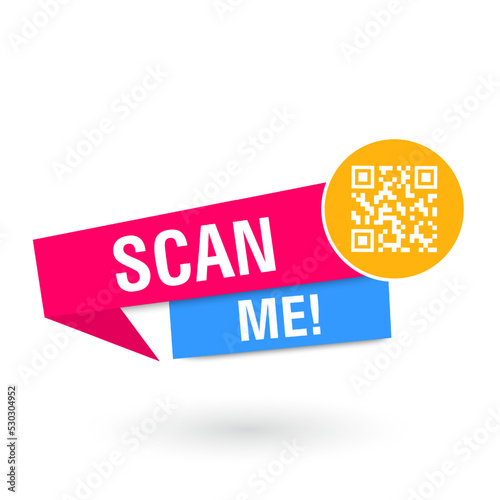 Scan me icon with QR code. Qr code template for mobile app. Vector illustration