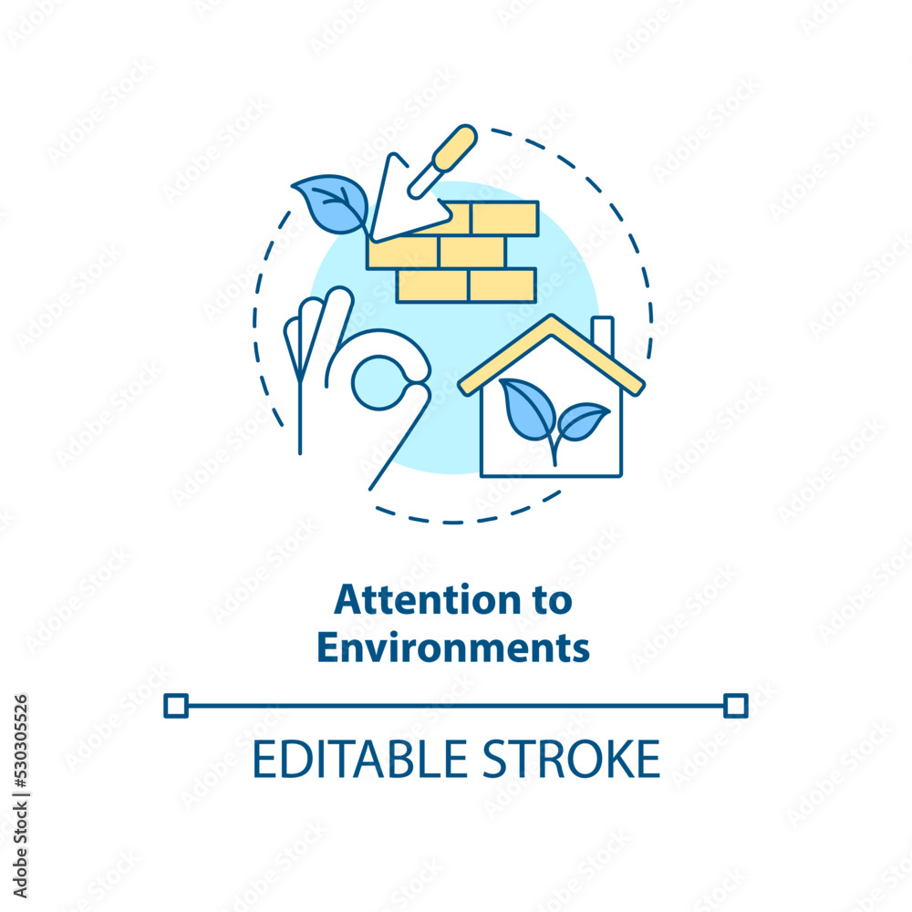 Attention to environments concept icon. Characteristic of good housing developer abstract idea thin line illustration. Isolated outline drawing. Editable stroke. Arial, Myriad Pro-Bold fonts used