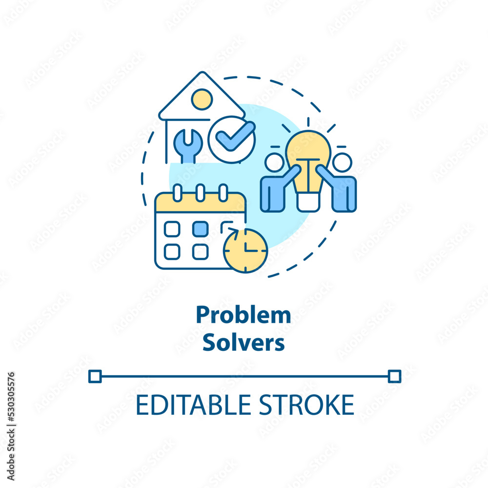 Problem solvers concept icon. Characteristic of good housing developer abstract idea thin line illustration. Isolated outline drawing. Editable stroke. Arial, Myriad Pro-Bold fonts used