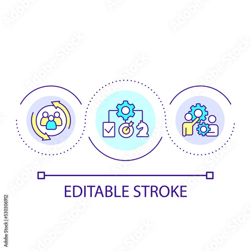 Teambuilding strategy loop concept icon. Effective teamwork. Business communication abstract idea thin line illustration. Isolated outline drawing. Editable stroke. Arial font used