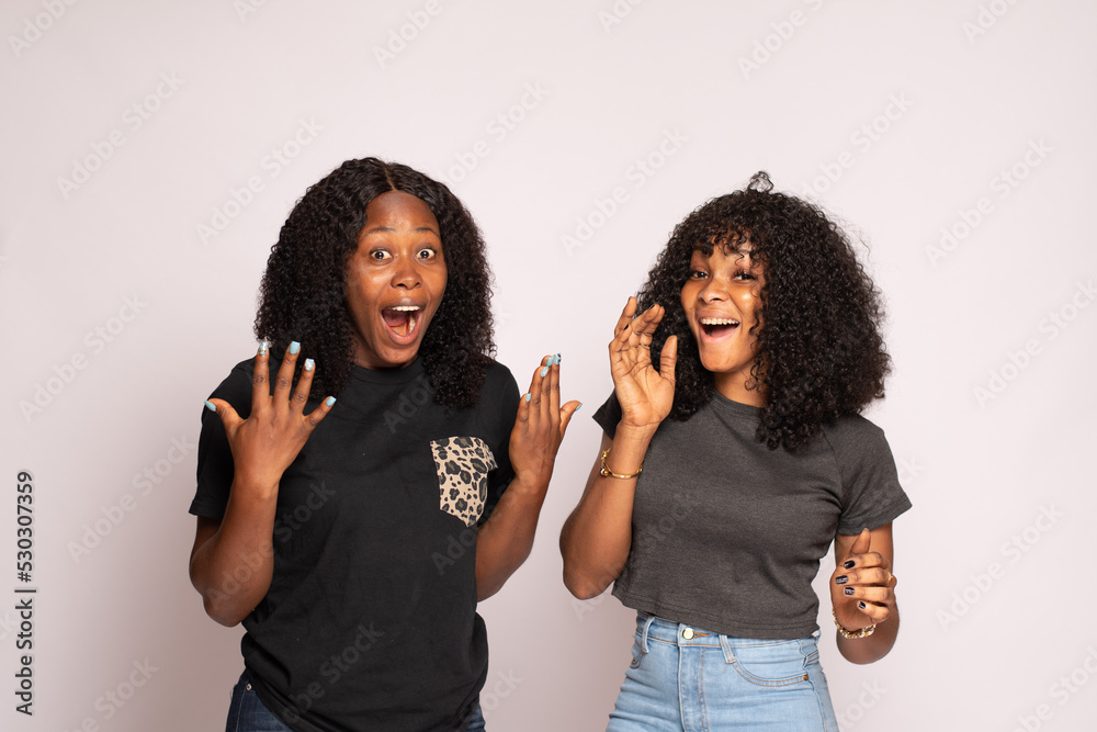 happy young african ladies , looking surprised happy young african ladies , looking surprised