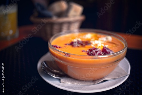 Salmorejo a cold tomato soup in Madrid Spain