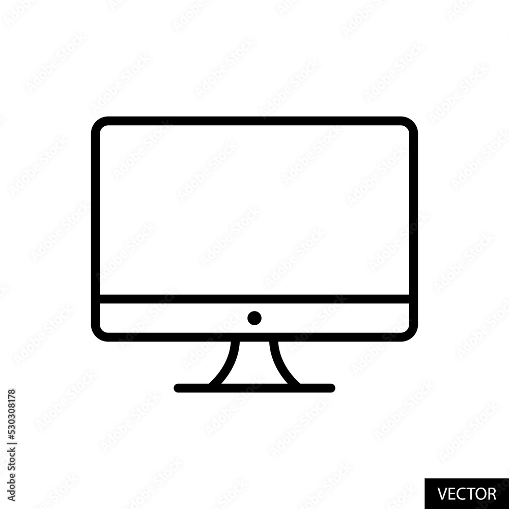Computer, Monitor screen, Desktop display vector icon in line style design for website design, app, UI, isolated on white background. Editable stroke. Vector illustration. Computer, Monitor screen, Desktop display vector icon in line style design for website design, app, UI, isolated on white background. Editable stroke. Vector illustration.