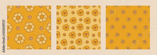 Retro floral groovy vector seamless patterns surface design