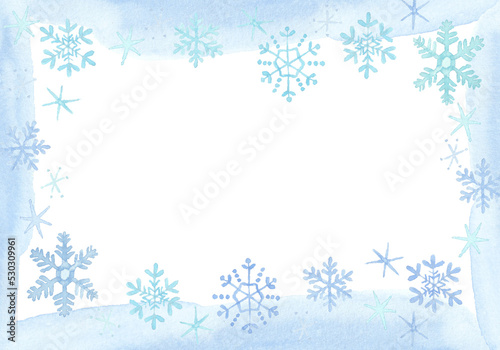 Fototapeta Naklejka Na Ścianę i Meble -  水彩絵の具で描いた雪の背景フレーム