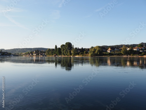 Panorama of Rhine River near STEIN AM RHEIN town in SWITZERLAND