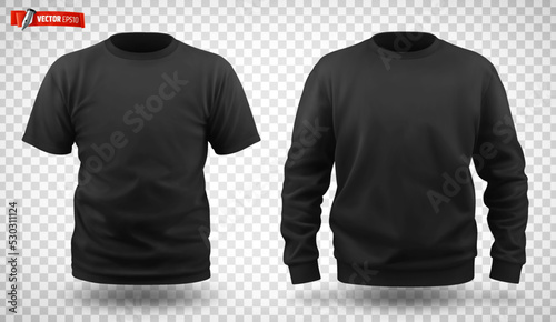 Vector realistic illustration of black sweat-shirt and t-shirt on a transparent background.