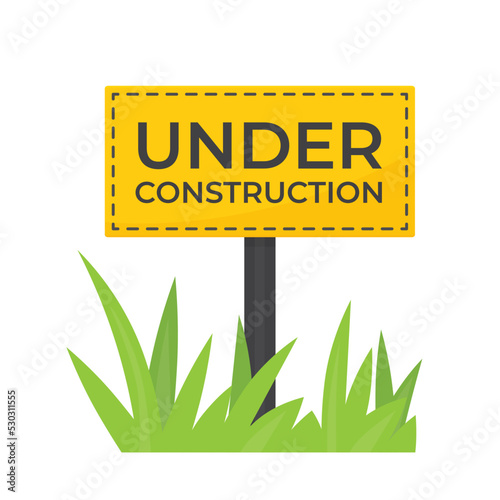 under construction signboard in the grass- vector illustration