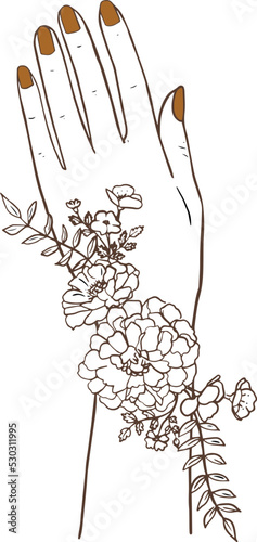 Manicure Pedicure_hand and flower handdrawn line