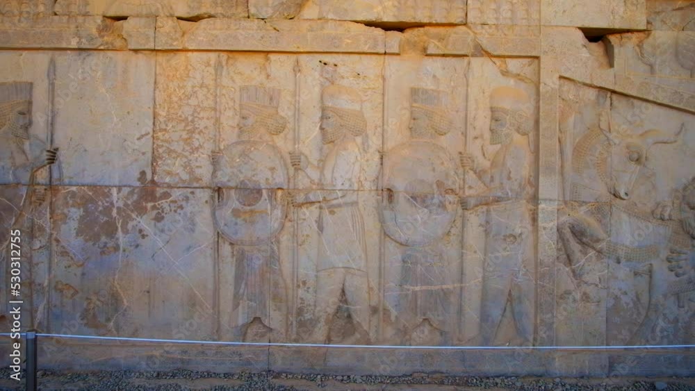 Persian ruler on relief of wall of Eastern Stairway of Apadana palace ...