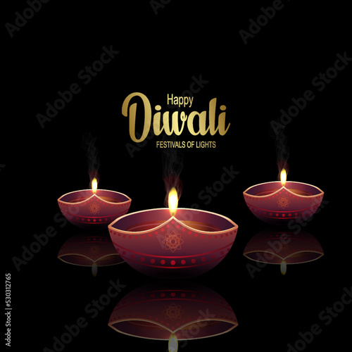 Indian festival Happy Diwali with hand silhouette on black background