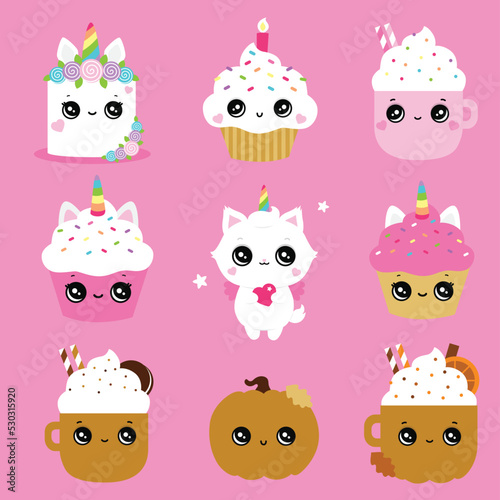 Cute face cupcake unicorn cake muffin cute portrait birthday party sweet kids candle dessert happy smile