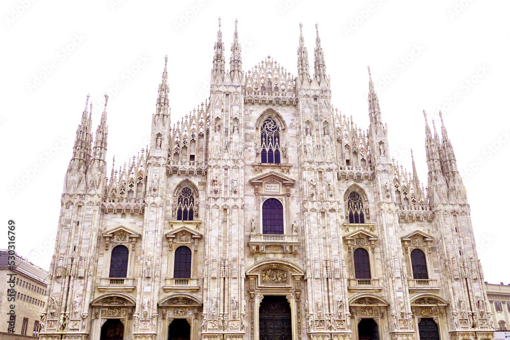 Milan Cathedral Duomo di Milano, one of the largest churches in the world isolated on white background.