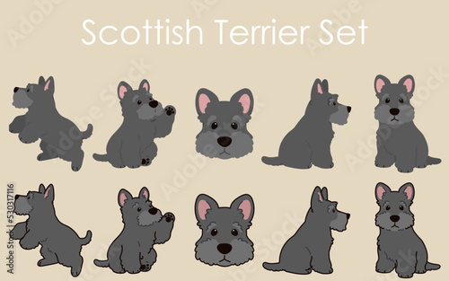 Simple and adorable Scottish Terrier illustrations set photo