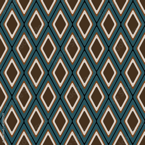 Elegant masculine common geometric motif diamond seamless pattern. Rhombus tile modern lux fabric design textile swatch ladies dress, man shirt all over print block. Dark brown, deep green, beige