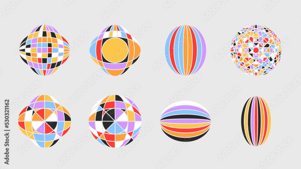 Obraz premium Set of gradient abstract y2k brutalism shapes. Vector abstract geometric figures with gradient. Trendy abstract geometric design elements pack. Vector illustration