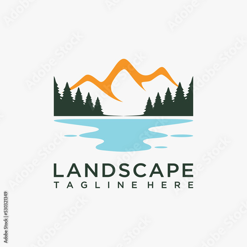 Fototapeta Naklejka Na Ścianę i Meble -  Forest lake landscape logo design