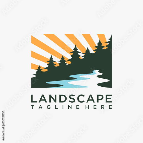 Forest river landscape logo design