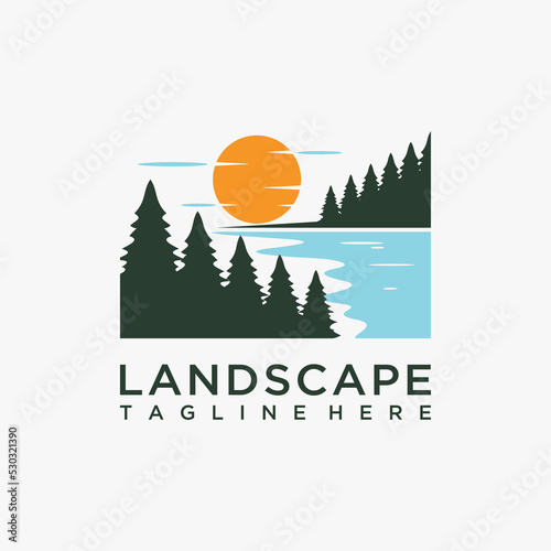 Forest lake landscape logo design