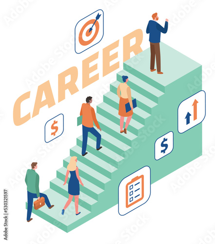 Career ladder, isometric illustration skill, responsibility, or authority