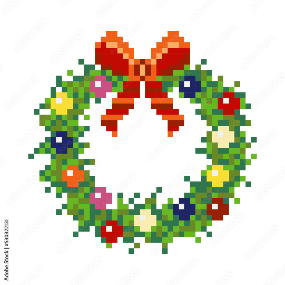 Christmas Wreath Icon in Pixel Art Style Christmas Wreath Icon in Pixel Art Style