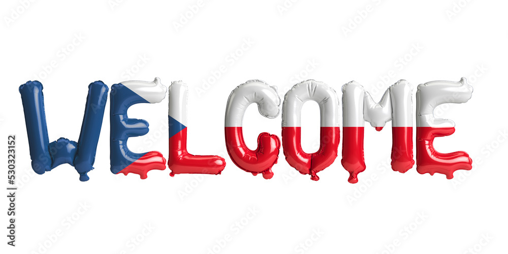 3d illustration of welcome-letter balloons in Czech flag isolated on white background