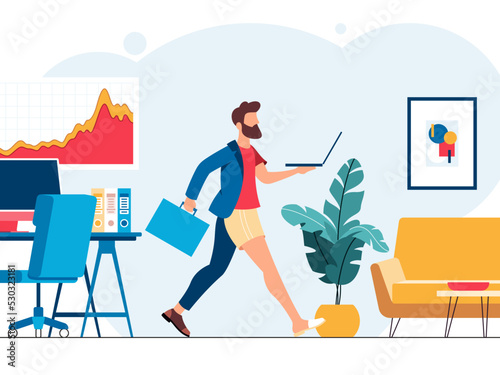 Hybrid work, flat vector illustration and working from home photo