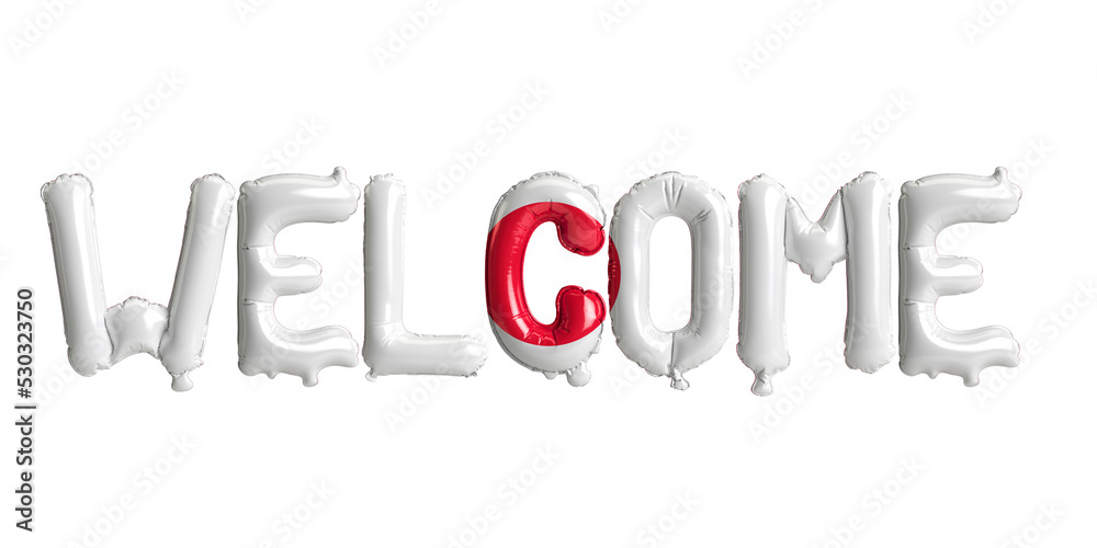 3d illustration of welcome-letter balloons in Japan flag isolated on white background