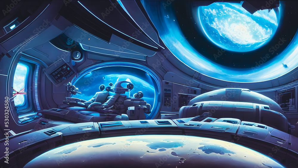 Artistic concept painting of a space station interior, background illustration. Artistic concept painting of a space station interior, background illustration.
