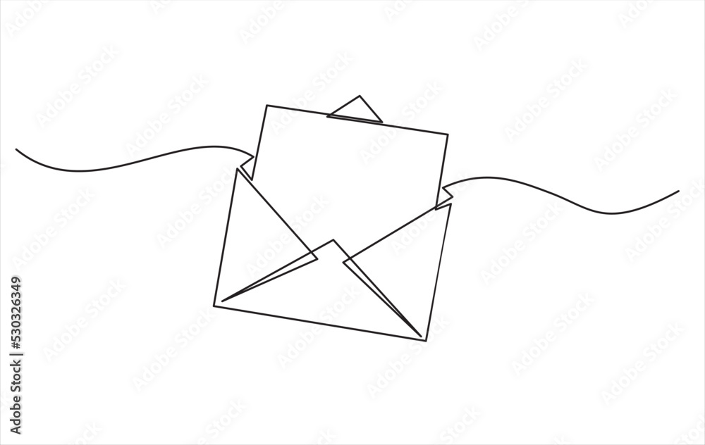 Continuous line drawing of open envelope with a letter - obrazy, fototapety, plakaty 