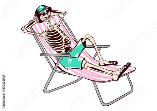 Skeleton. Retro-style illustration of resting skeleton. Flat vector.