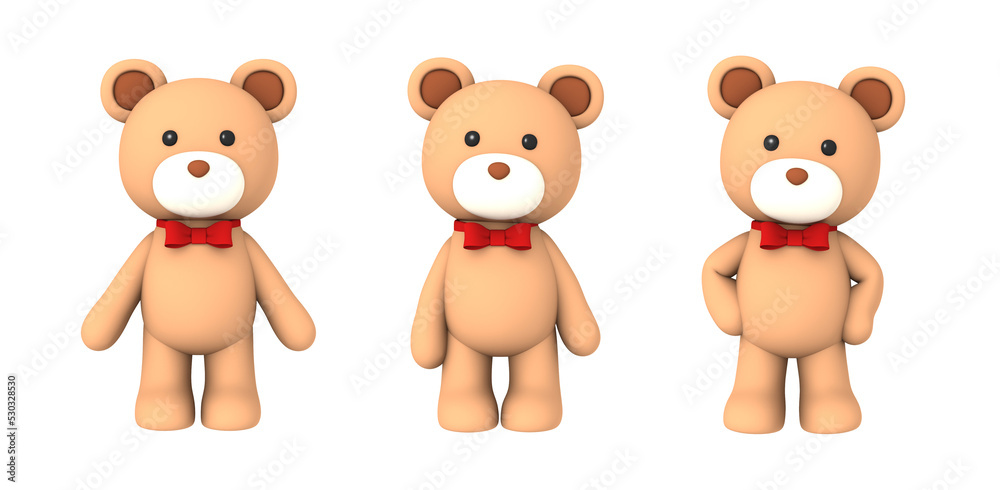 bear plush doll character on transparent background, 3D illustration