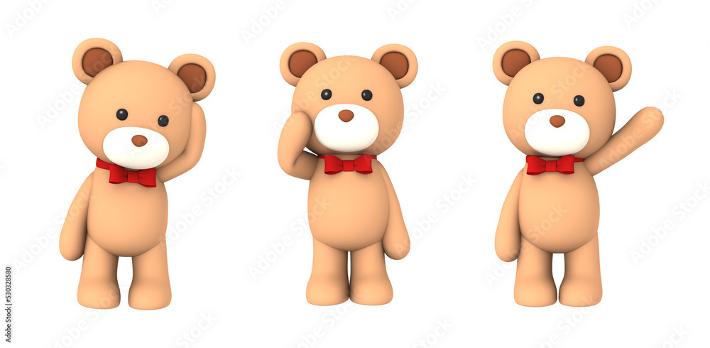 bear plush doll character on transparent background, 3D illustration bear plush doll character on transparent background, 3D illustration