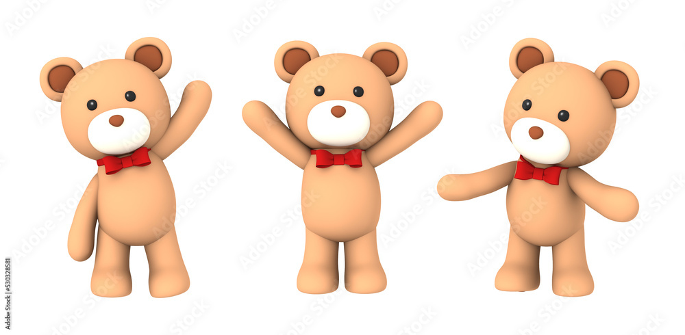 bear plush doll character on transparent background, 3D illustration