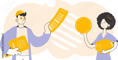Travel tour team. Trendy linear style. Vector illustration.