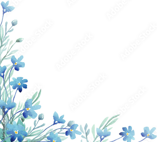 Forget-me-not frame. Watercolor clipart	
