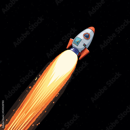 flying colorful space rocket with working engine