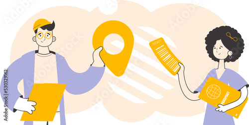 Travel agent team. Modern linear style. Vector.