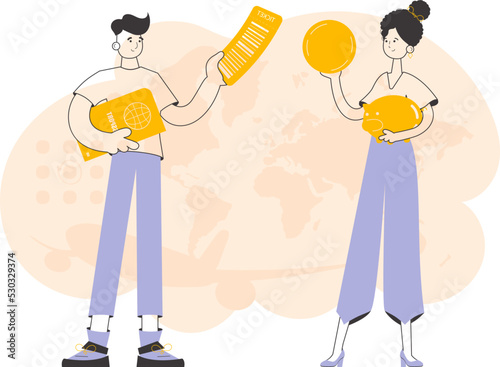 Travel agent team. Trendy linear style. Vector illustration.